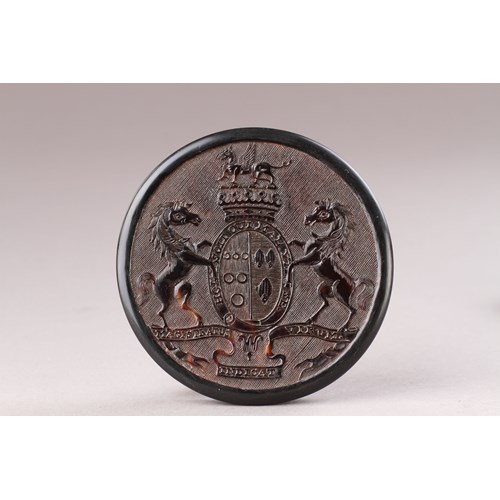 English Pressed Tortoiseshell Snuff Box Decorated with the Armourial of the Earl of Lonsdale